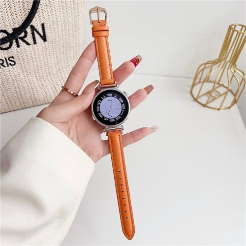 For Samsung Galaxy Watch3 45mm / Huawei Watch GT 4 46mm Strap 22mm PU Leather Watch Band - Orange