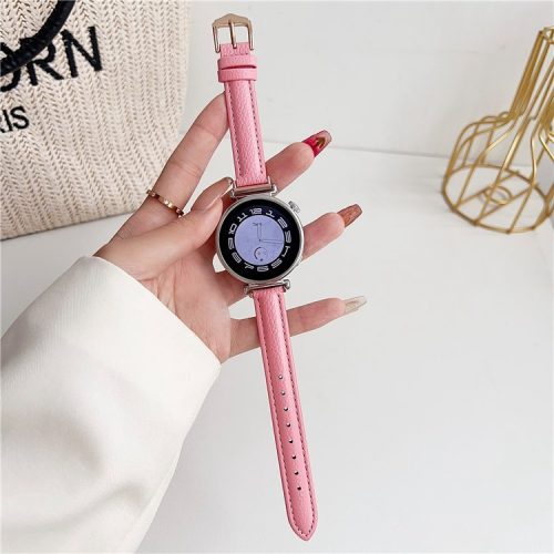 For Samsung Galaxy Watch3 45mm / Huawei Watch GT 4 46mm Strap 22mm PU Leather Watch Band - Pink