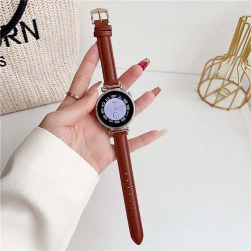 For Samsung Galaxy Watch3 45mm / Huawei Watch GT 4 46mm Strap 22mm PU Leather Watch Band - Reddish Brown