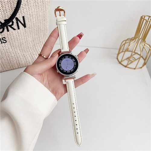 For Samsung Galaxy Watch3 45mm / Huawei Watch GT 4 46mm Strap 22mm PU Leather Watch Band - White