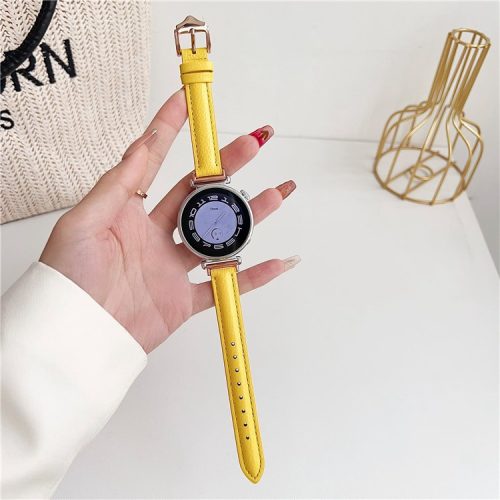 For Samsung Galaxy Watch3 45mm / Huawei Watch GT 4 46mm Strap 22mm PU Leather Watch Band - Yellow