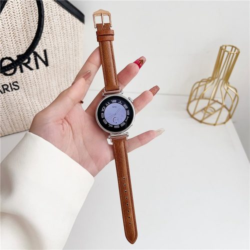 For Samsung Galaxy Watch3 45mm / Huawei Watch GT 4 46mm Strap 22mm PU Leather Watch Band - Yellowish Brown