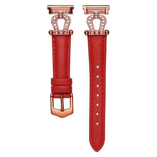 For Samsung Galaxy Watch3 45mm / Huawei Watch GT 4 46mm Watch Band 22mm Cowhide Leather Wrist Strap - Red / Rose Gold Buckle