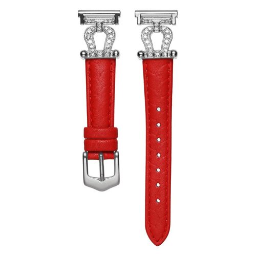 For Samsung Galaxy Watch3 45mm / Huawei Watch GT 4 46mm Watch Band 22mm Cowhide Leather Wrist Strap - Red / Silver Buckle