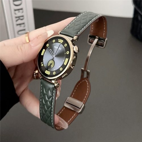 For Samsung Galaxy Watch3 45mm / Huawei Watch GT 4 46mm Watch Strap 22mm Genuine Cow Leather Magnetic Buckle Band - Blackish Green