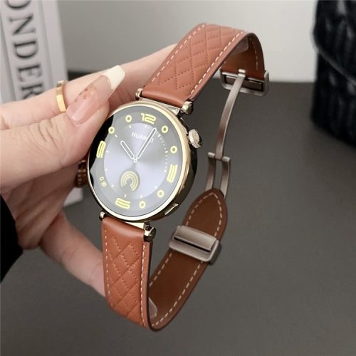 For Samsung Galaxy Watch3 45mm / Huawei Watch GT 4 46mm Watch Strap 22mm Genuine Cow Leather Magnetic Buckle Band - Brown