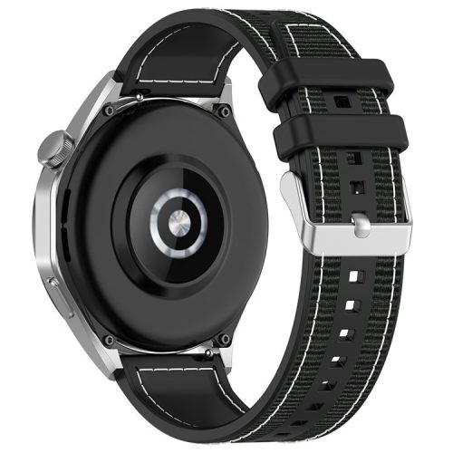 For Samsung Galaxy Watch3 45mm / Huawei Watch GT 4 46mm Watch Strap 22mm Silicone+Nylon Wrist Band - Black