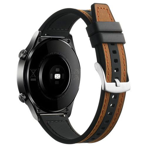 For Samsung Galaxy Watch3 45mm / Huawei Watch GT 4 46mm Watch Strap 22mm Wrist Band - Dark Brown+Black