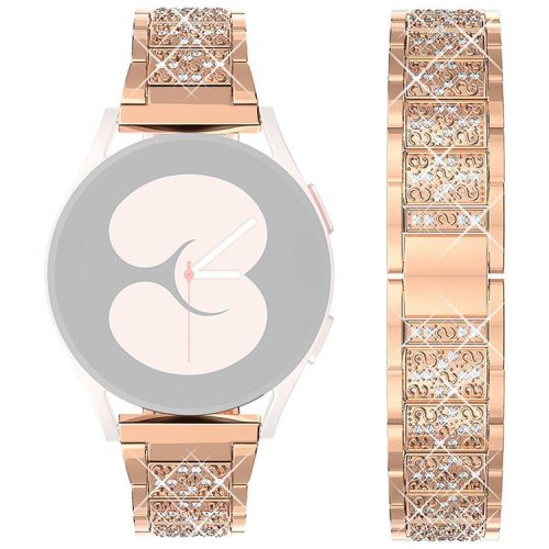 For Samsung Galaxy Watch3 45mm / Huawei Watch GT 46mm / Huami Amazfit Pace Alloy Watch Band 22mm Quick Release Three Beads Rhinestones Decor Bracelet - Rose Gold