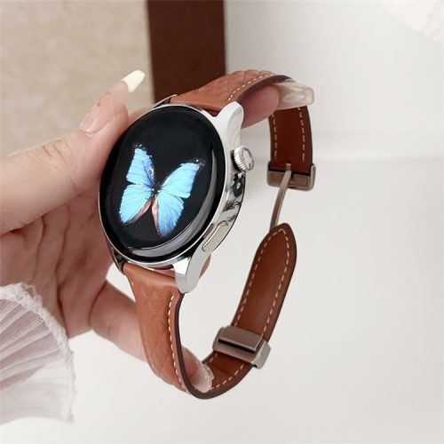 For Samsung Galaxy Watch3 45mm / Huawei Watch Ultimate Genuine Cow Leather 22mm Watch Band with Rhombus Pattern - Brown