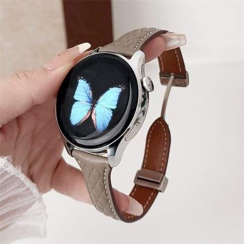 For Samsung Galaxy Watch3 45mm / Huawei Watch Ultimate Genuine Cow Leather 22mm Watch Band with Rhombus Pattern - Coffee