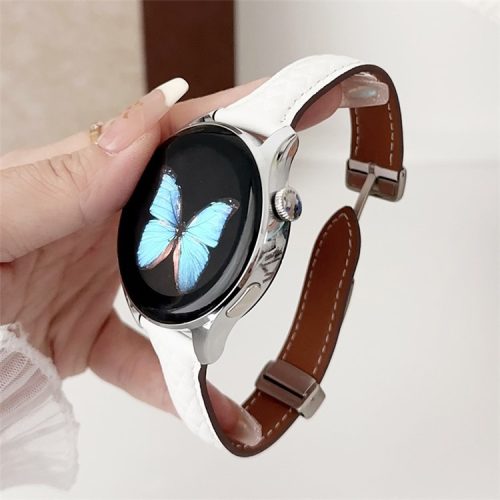 For Samsung Galaxy Watch3 45mm / Huawei Watch Ultimate Genuine Cow Leather 22mm Watch Band with Rhombus Pattern - White