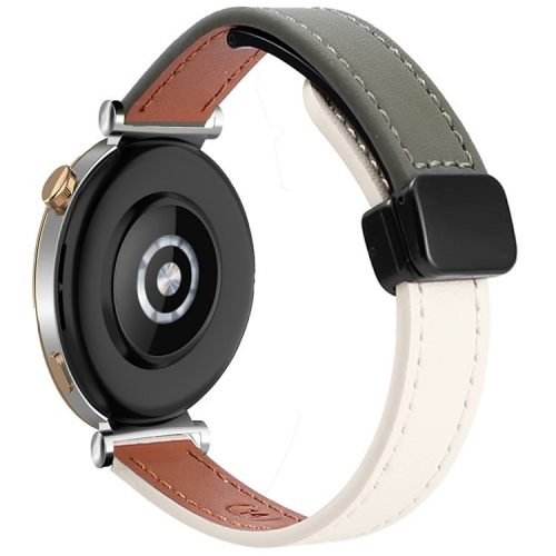 For Samsung Galaxy Watch3 45mm / Watch 46mm / Huawei Watch GT 4 46mm / Watch 4 22mm Magnetic Buckle Slim Microfiber Leather Watch Strap - Apricot+Avocado