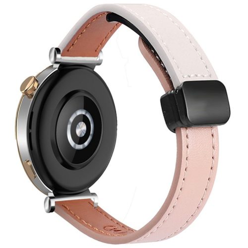 For Samsung Galaxy Watch3 45mm / Watch 46mm / Huawei Watch GT 4 46mm / Watch 4 22mm Magnetic Buckle Slim Microfiber Leather Watch Strap - Beige+Pink