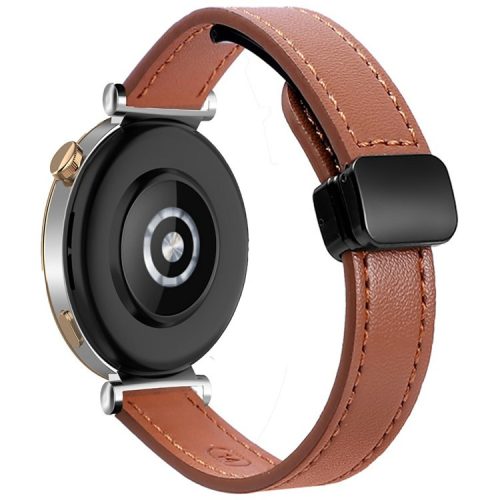 For Samsung Galaxy Watch3 45mm / Watch 46mm / Huawei Watch GT 4 46mm / Watch 4 22mm Magnetic Buckle Slim Microfiber Leather Watch Strap - Mocha Brown