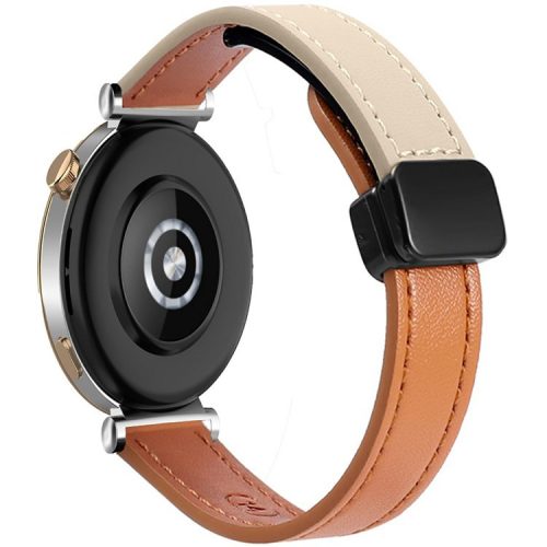 For Samsung Galaxy Watch3 45mm / Watch 46mm / Huawei Watch GT 4 46mm / Watch 4 22mm Magnetic Buckle Slim Microfiber Leather Watch Strap - Orange+Apricot