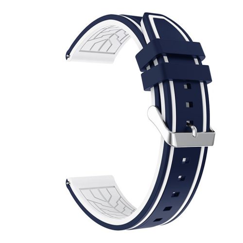 For Samsung Galaxy Watch3 45mm/Watch 46mm/Huawei Watch GT 46mm 22mm Silicone Watch Strap Soft Wristband with Buckle - Midnight Blue White