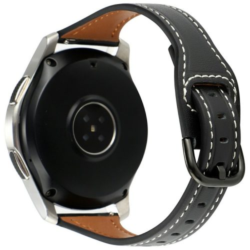 For Samsung Galaxy Watch7 44mm 40mm / Watch FE 40mm / Huawei Watch GT 3 42mm Genuine Cow Leather 20mm Watch Strap - Black+Black Buckle