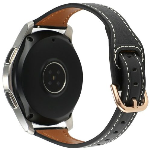 For Samsung Galaxy Watch7 44mm 40mm / Watch FE 40mm / Huawei Watch GT 3 42mm Genuine Cow Leather 20mm Watch Strap - Black+Rose Gold Buckle