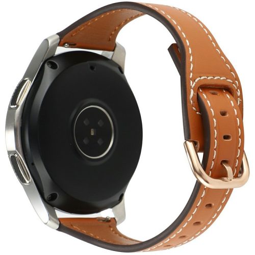 For Samsung Galaxy Watch7 44mm 40mm / Watch FE 40mm / Huawei Watch GT 3 42mm Genuine Cow Leather 20mm Watch Strap - Brown+Rose Gold Buckle