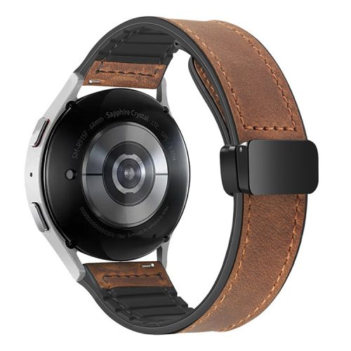 For Samsung Gear Sport / Huawei Watch GT 3 42mm Magnetic Genuine Cow Leather Watch Band, 20mm - Brown