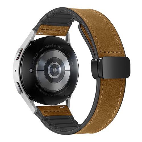 For Samsung Gear Sport / Huawei Watch GT 3 42mm Magnetic Genuine Cow Leather Watch Band, 20mm - Light Brown