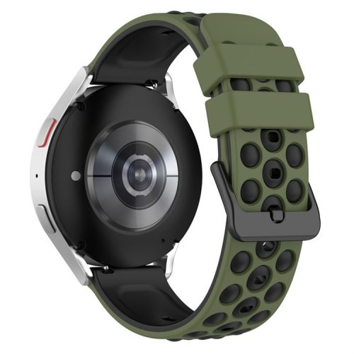 For Samsung, Huawei, Huami, Polar Universal Watch Band Silicone 20mm Watch Strap with Multi Round Holes - Army Green / Black