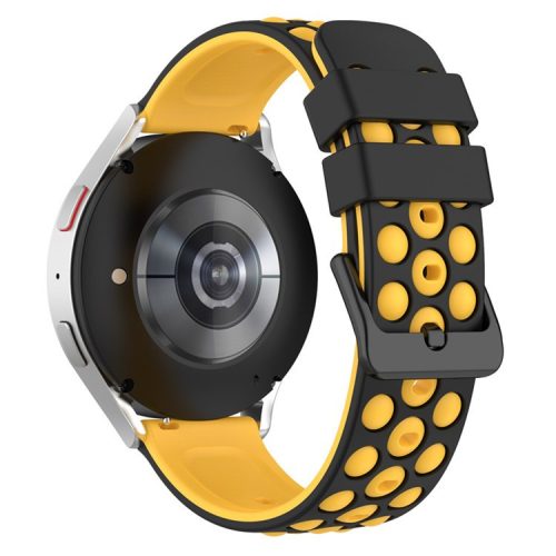 For Samsung, Huawei, Huami, Polar Universal Watch Band Silicone 20mm Watch Strap with Multi Round Holes - Black / Yellow