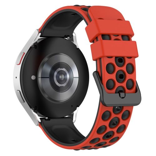 For Samsung, Huawei, Huami, Polar Universal Watch Band Silicone 20mm Watch Strap with Multi Round Holes - Red / Black