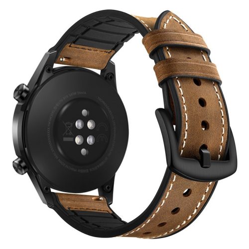 Genuine Leather Coated Silicone Smart Watch Strap [22mm width] for Huawei Watch GT2 46mm - Dark Brown