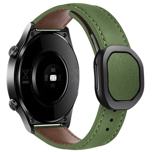 KALEBOL For Huawei Watch 4 / 4 Pro / GT 4 46mm Watch Strap 22mm Nautilus Magnetic Buckle Genuine Cow Leather Band - Army Green