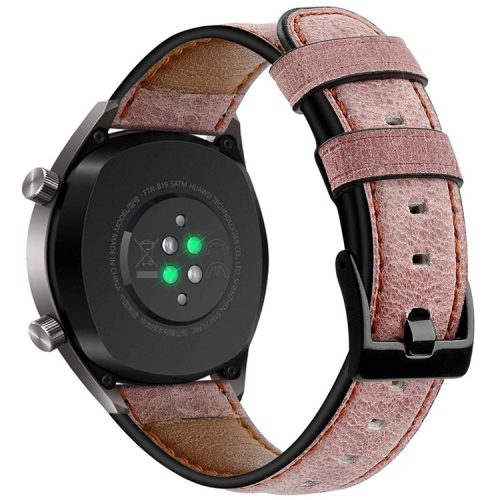 KALEBOL For Huawei Watch 4 Pro / Watch 4 / Watch GT 4 46mm Crackle Genuine Cow Leather Wrist Strap 22mm - Pink