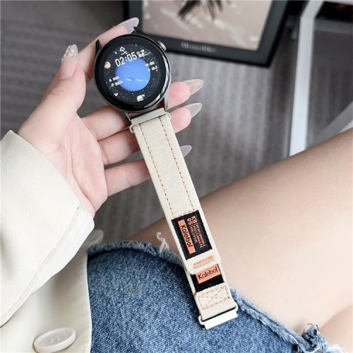 KALEBOL For Huawei Watch 4/4 Pro/GT 4 46mm Universal Smart Watch Strap 22mm Denim Magic Tape Adjustable Wrist Band - Apricot