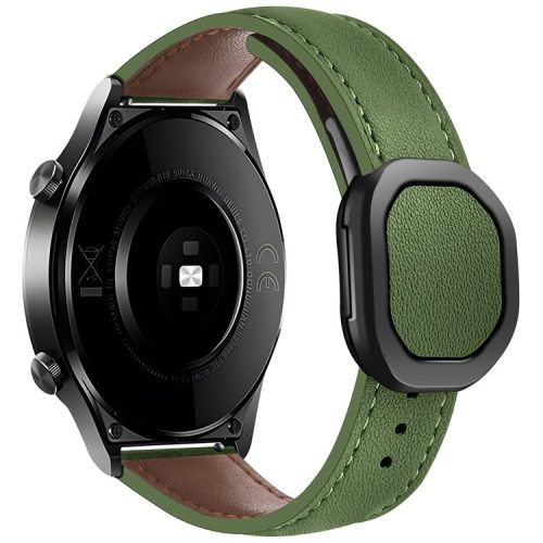 KALEBOL For Huawei Watch GT 3 42mm / GT 3 Pro 43mm Watch Strap 20mm Nautilus Magnetic Buckle Genuine Cow Leather Band - Army Green