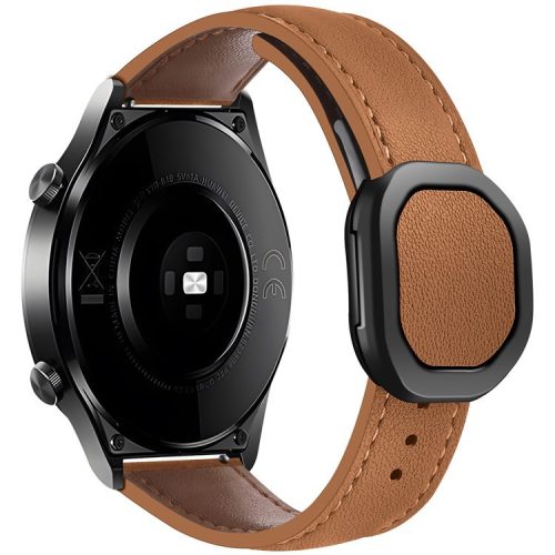 KALEBOL For Huawei Watch GT 3 42mm / GT 3 Pro 43mm Watch Strap 20mm Nautilus Magnetic Buckle Genuine Cow Leather Band - Brown