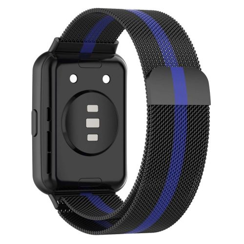 Metal Smart Watch Strap for Huawei Watch Fit 2 Adjustable Milanese Watchband Replacement Part - Black / Blue