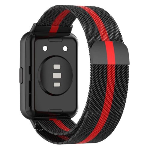 Metal Smart Watch Strap for Huawei Watch Fit 2 Adjustable Milanese Watchband Replacement Part - Black / Red