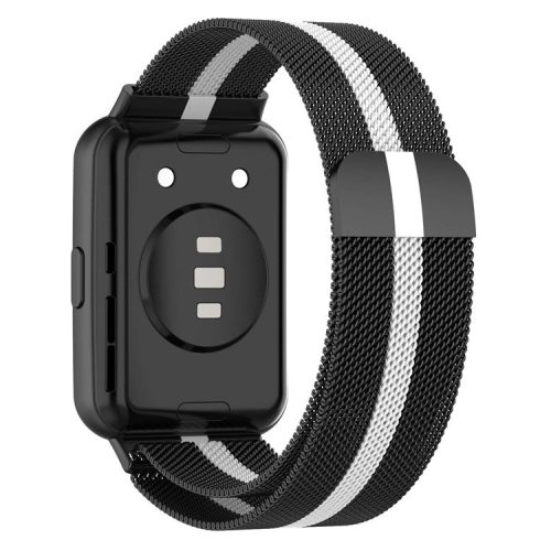 Metal Smart Watch Strap for Huawei Watch Fit 2 Adjustable Milanese Watchband Replacement Part - Black / White