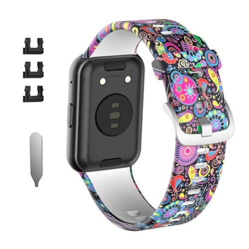 Pattern Printing Silicone Watch Band Strap Replacement for Huawei Watch Fit - Peacock