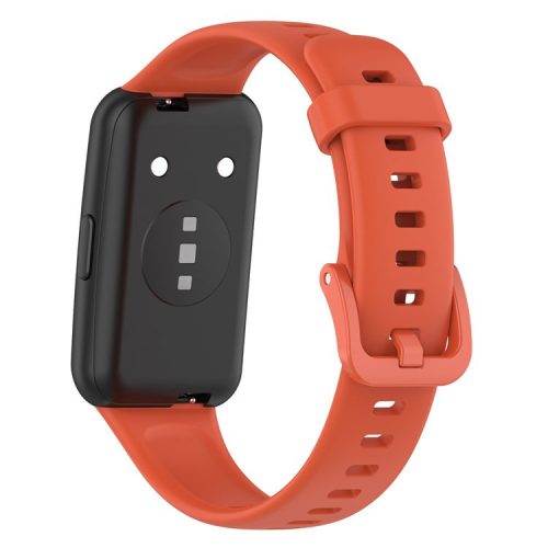 Silicone Smart Watch Band for Huawei Band 7, Solid Color Adjustable Wrist Strap Replacement - Orange Red