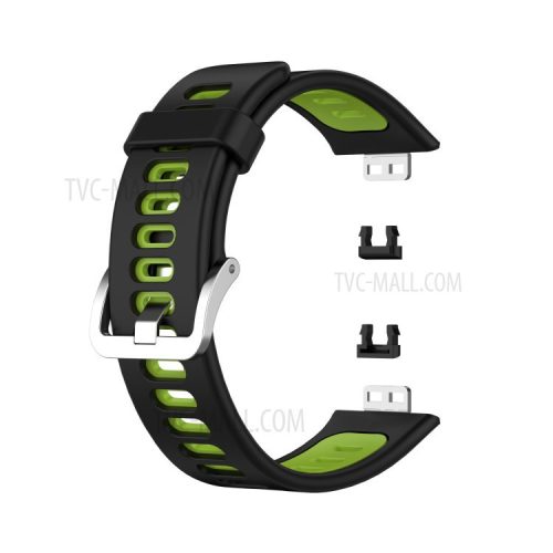 Soft Silicone Dual Color Watch Strap for Huawei Watch Fit - Black/Green