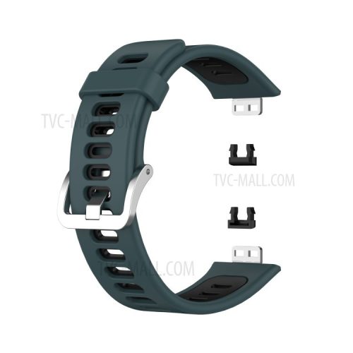 Soft Silicone Dual Color Watch Strap for Huawei Watch Fit - Olive Green/Black