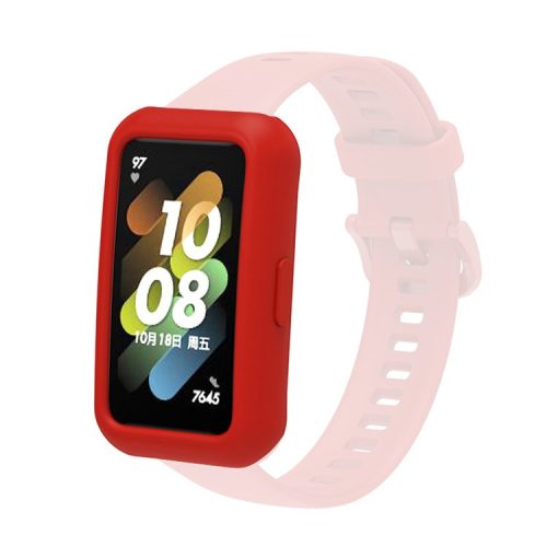 Soft Silicone Watch Case for Huawei Band 7/6, Anti-scratch Protection Watch Frame Cover - Deep Red