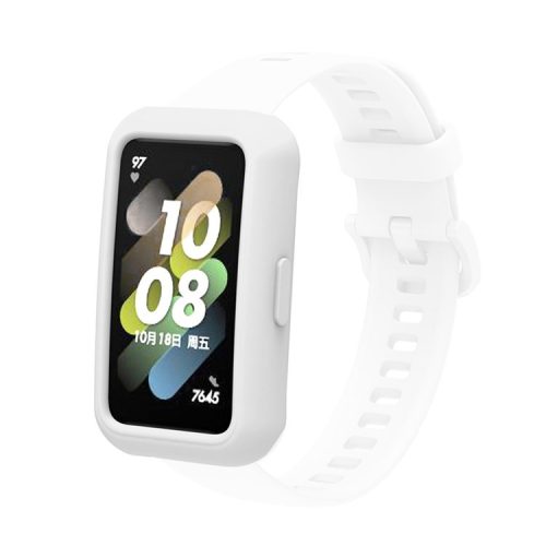 Soft Silicone Watch Case for Huawei Band 7/6, Anti-scratch Protection Watch Frame Cover - White