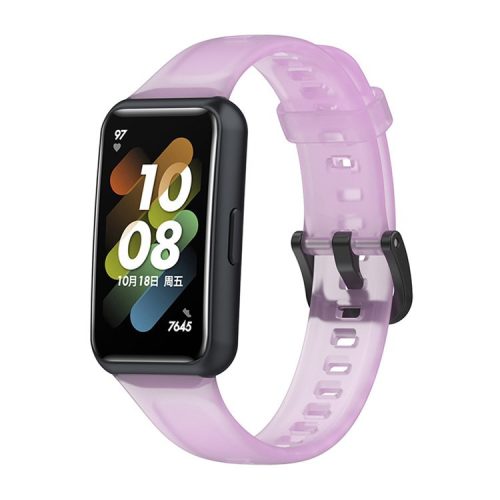 Translucent Smart Watch Band for Huawei Band 7, Soft Silicone Adjustable Wrist Strap Replacement - Transparent Purple