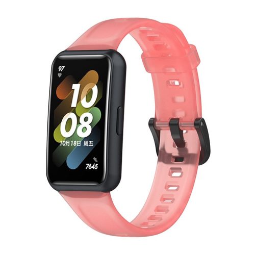 Translucent Smart Watch Band for Huawei Band 7, Soft Silicone Adjustable Wrist Strap Replacement - Transparent Red