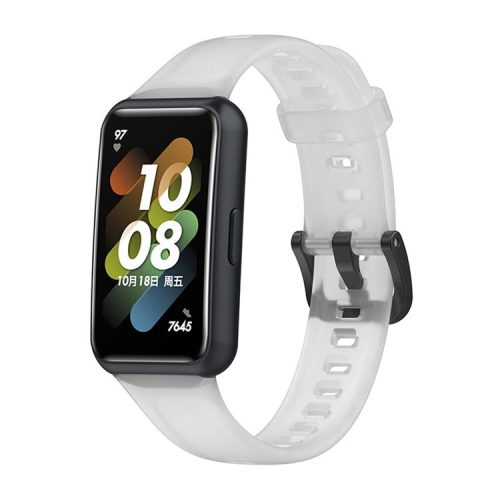 Translucent Smart Watch Band for Huawei Band 7, Soft Silicone Adjustable Wrist Strap Replacement - Transparent White