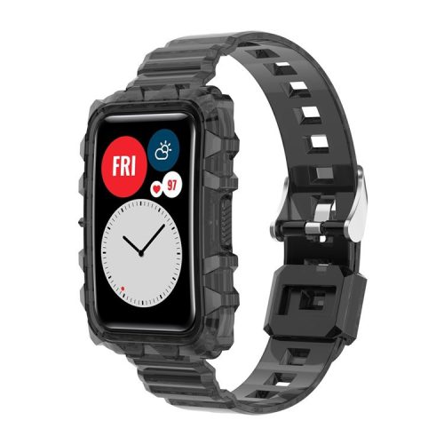 Transparent TPU Integrated Smart Watch Band Wrist Strap Frame for Huawei Watch Fit / Fit 2 / Fit New, One Size - Black