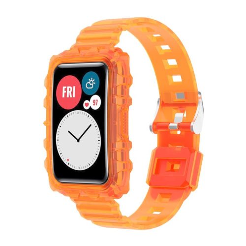 Transparent TPU Integrated Smart Watch Band Wrist Strap Frame for Huawei Watch Fit / Fit 2 / Fit New, One Size - Orange