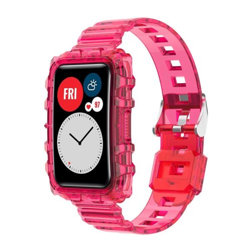 Transparent TPU Integrated Smart Watch Band Wrist Strap Frame for Huawei Watch Fit / Fit 2 / Fit New, One Size - Rose